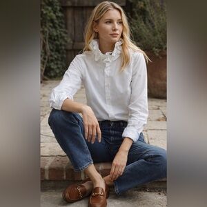 Ralph Lauren Sport White Ruffle Collar Button-Down Size 14 | Preppy Cotton Shirt